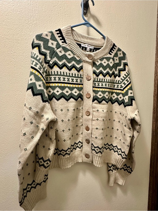 Gray Bandit Sweaters - NWT Gray Bandit Cozy Cream & Green Fair Isle Button-Up Cardigan Sweater